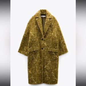 ISO zara green jacquard wool coat